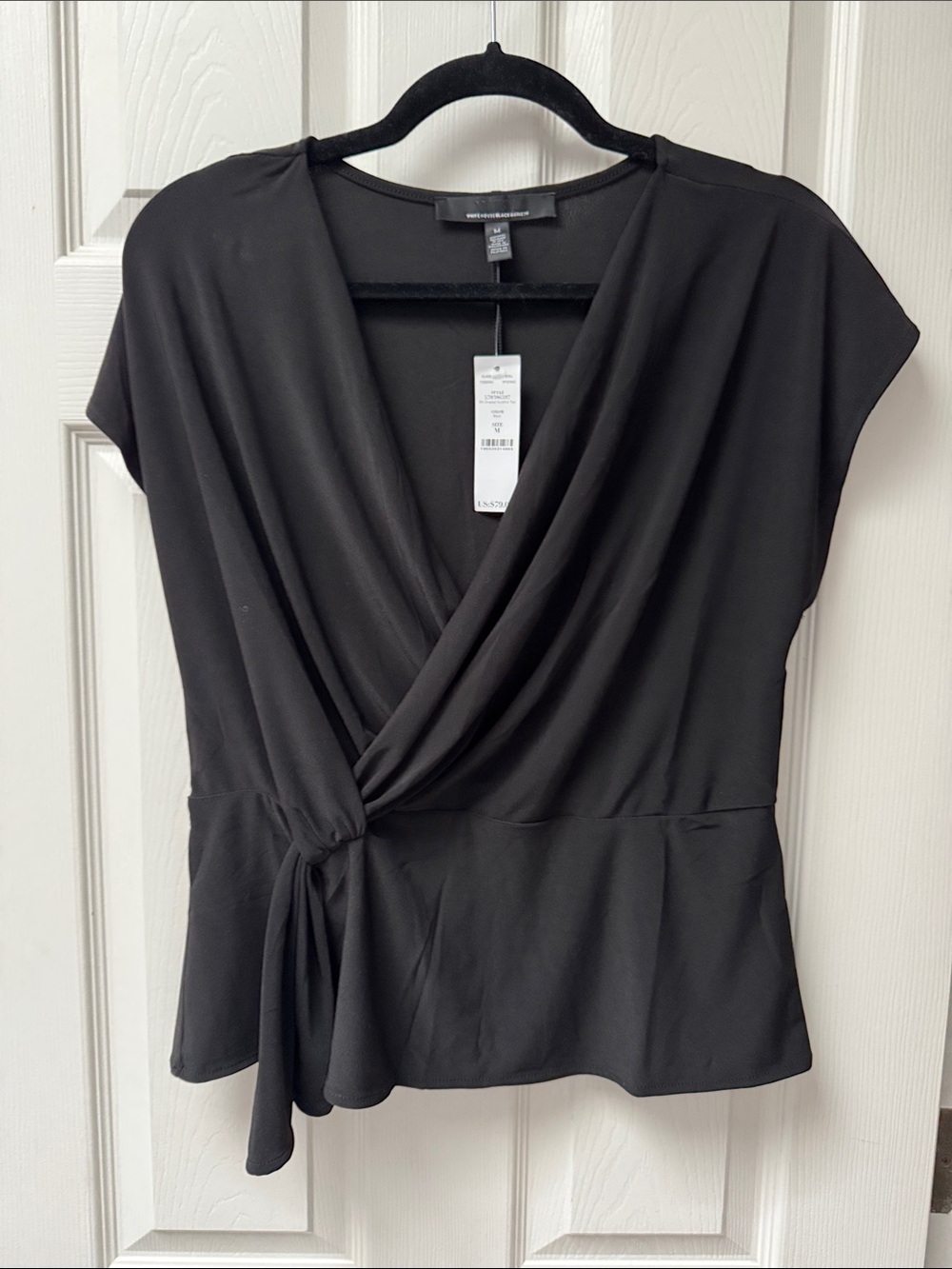 White House Black Market Black Faux-Wrap Tie-Front Blouse